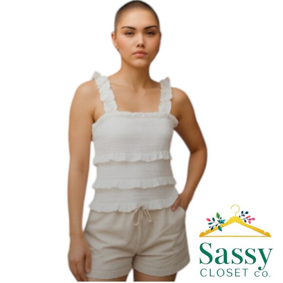 White Crop Top – CRAVE FAME Smocked Tank, XS, Excellent - Picture 1 of 10